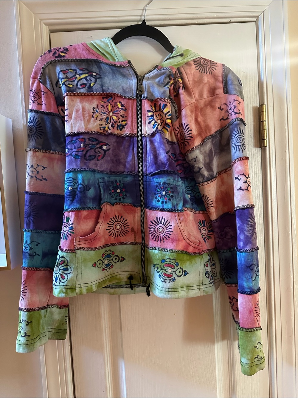 Patchwork Tie-Dye Hooded Zip Jacket - Multicolor